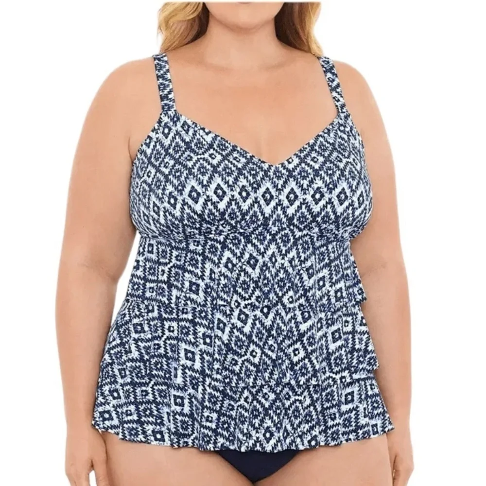 Swim Solutions One Piece Triple Tier Fauxkini Swimsuit Navy Size 22W - Picture 1 of 15